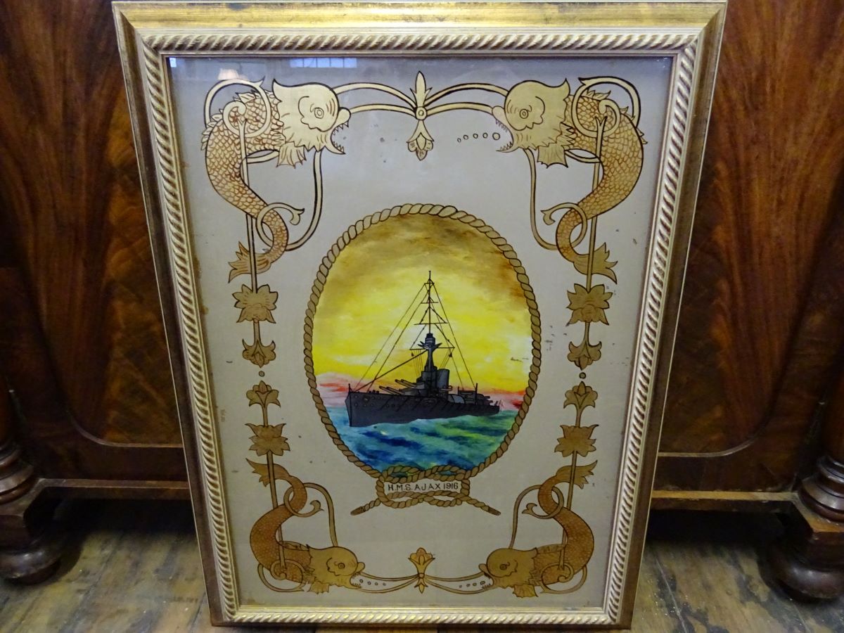 Reverse painting of HMS Ajax '1916'